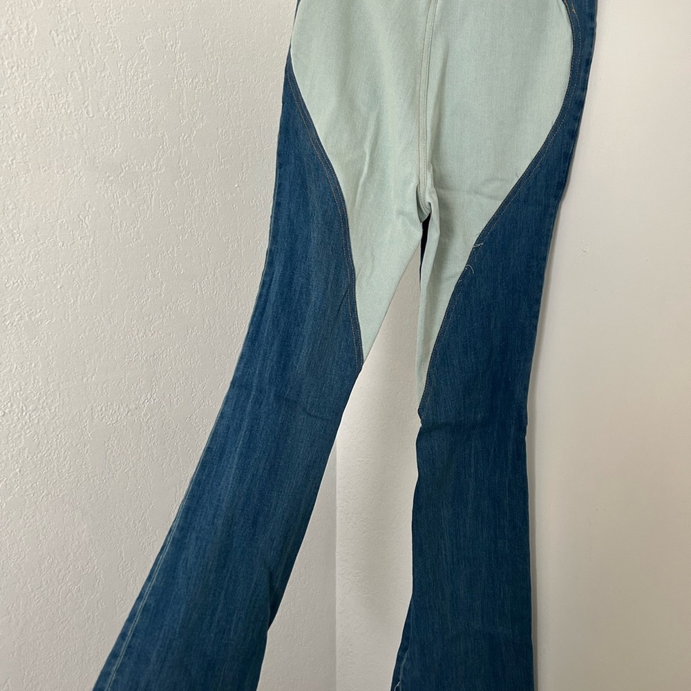 Two-tone heart flare jeans